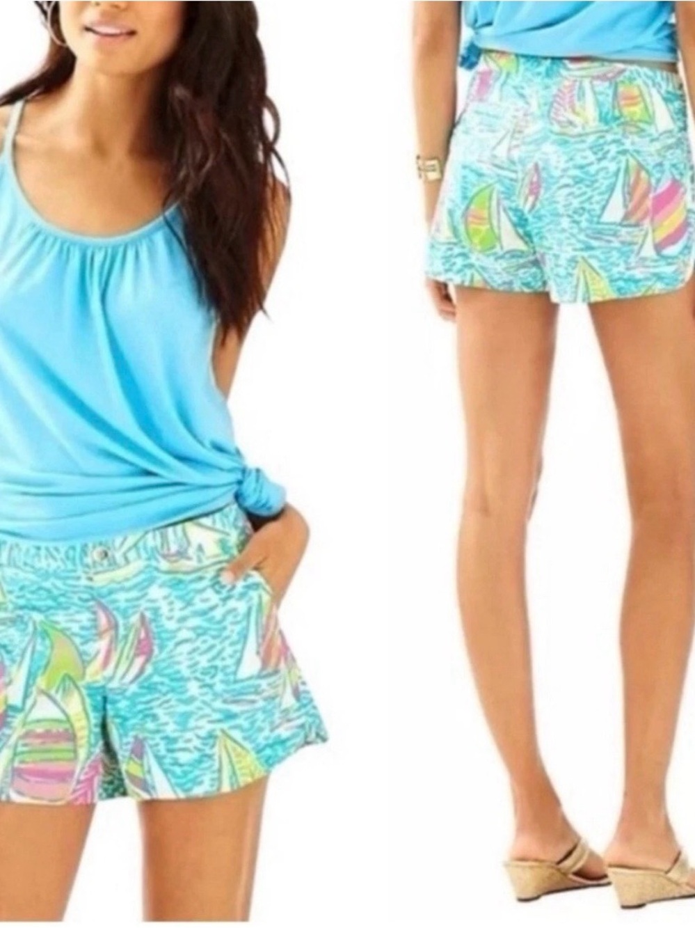Lilly Pulitzer Aqua Multicolor Sailboat Adie You Gotta Regatta shorts